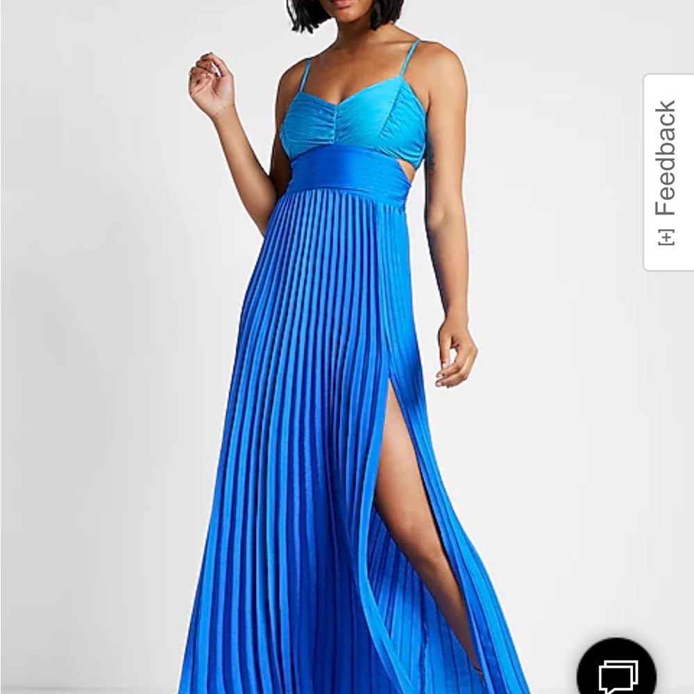 Pleated Color Block Side Cutout Maxi Dress